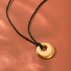 Wholesale Women's Geometric Stainless Steel Real Gold Plated Pendant Necklace With Black Rope Chain