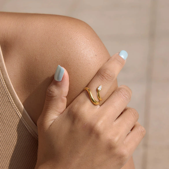Wholesale Women's Geometric Stainless Steel Real Gold Plated Ring Accessories