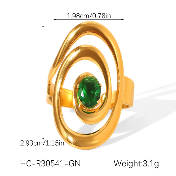 Wholesale Women's Geometric Stainless Steel Ring Set With Green Zirconia Light Luxury And Highend Jewelry