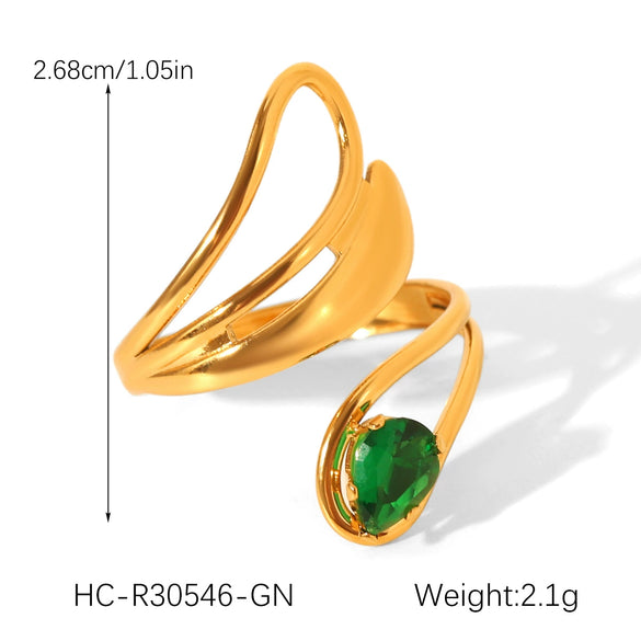 Wholesale Women's Geometric Stainless Steel Ring Set With Green Zirconia Light Luxury And Highend Jewelry