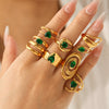 Wholesale Women's Geometric Stainless Steel Ring Set With Green Zirconia Light Luxury And Highend Jewelry