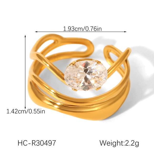 Wholesale Women's Geometric Stainless Steel Ring Set With Zirconia