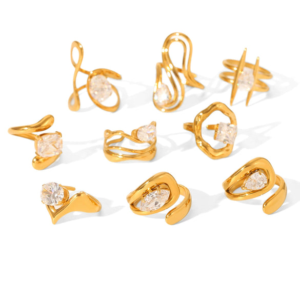 Wholesale Women's Geometric Stainless Steel Ring Set With Zirconia