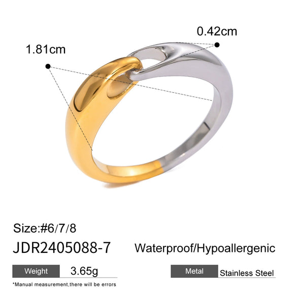 Wholesale Women's Geometric Stainless Steel Ring With Gold And Silver Color Matching Round Diamond And Electroplating Treatment