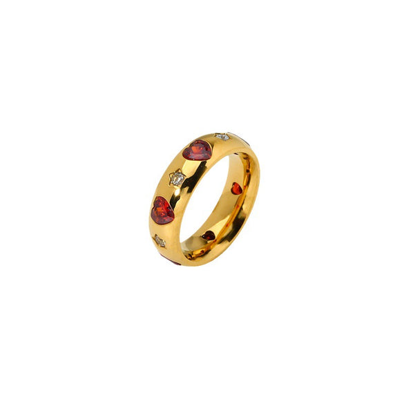Wholesale Women's Geometric Stainless Steel Ring With Heart And Star Pattern 18K Gold Plated Highend Jewelry