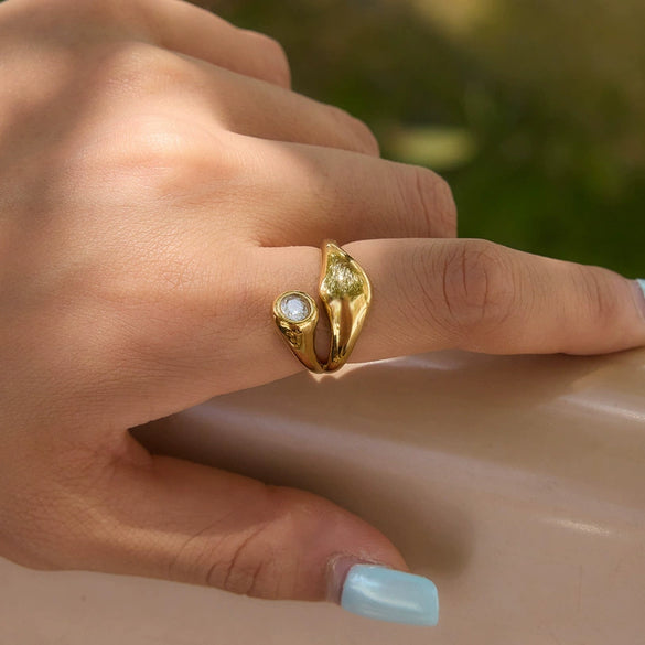 Wholesale Women's Geometric Stainless Steel Ring With Pvd Furnace Vacuum Real Gold Plating Light Luxury Niche Jewelry