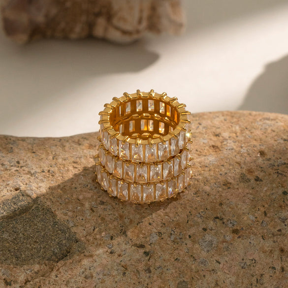 Wholesale Women's Geometric Stainless Steel Ring With Pvd Furnace Vacuum Real Gold Plating Minimalist Style