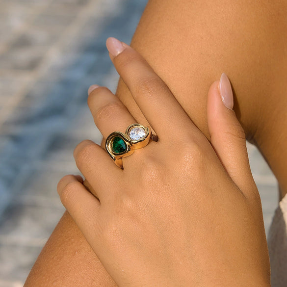 Wholesale Women's Geometric Stainless Steel Ring With Pvd Furnace Vacuum Real Gold Plating