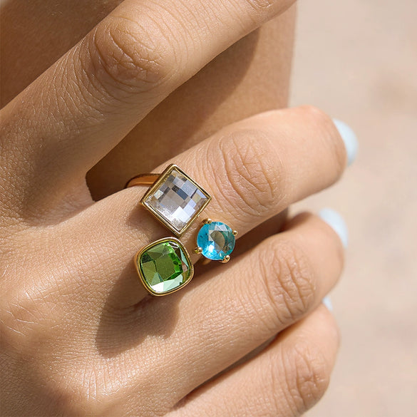 Wholesale Women's Geometric Stainless Steel Ring With Pvd Furnace Vacuum Real Gold Plating