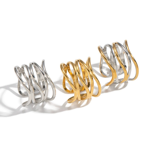 Wholesale Women's Geometric Stainless Steel Ring With Pvd Furnace Vacuum Real Gold Plating