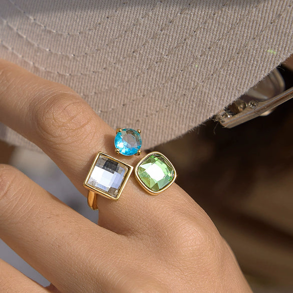 Wholesale Women's Geometric Stainless Steel Ring With Pvd Furnace Vacuum Real Gold Plating