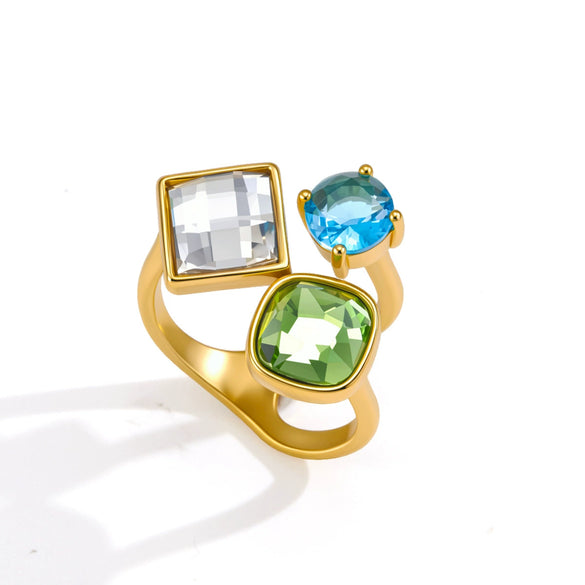 Wholesale Women's Geometric Stainless Steel Ring With Pvd Furnace Vacuum Real Gold Plating