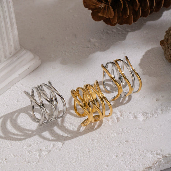 Wholesale Women's Geometric Stainless Steel Ring With Pvd Furnace Vacuum Real Gold Plating