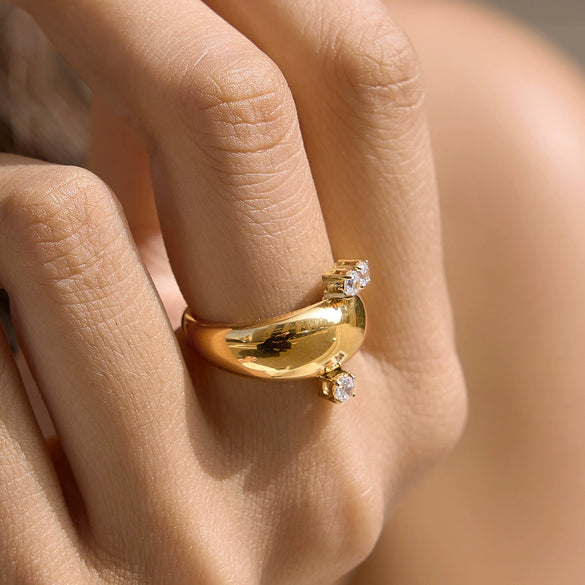 Wholesale Women's Geometric Stainless Steel Ring With Pvd Furnace Vacuum Real Gold Plating