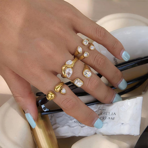 Wholesale Women's Geometric Stainless Steel Ring With Pvd Furnace Vacuum Real Gold Plating