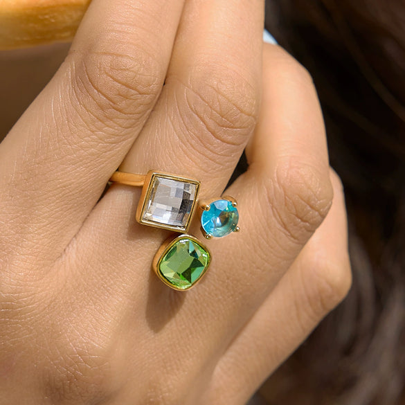 Wholesale Women's Geometric Stainless Steel Ring With Pvd Furnace Vacuum Real Gold Plating