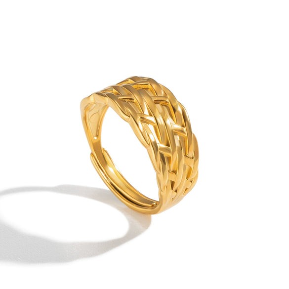 Wholesale Women's Geometric Stainless Steel Ring With Vacuum Real Gold Plating In Pvd Furnace Vintage Style