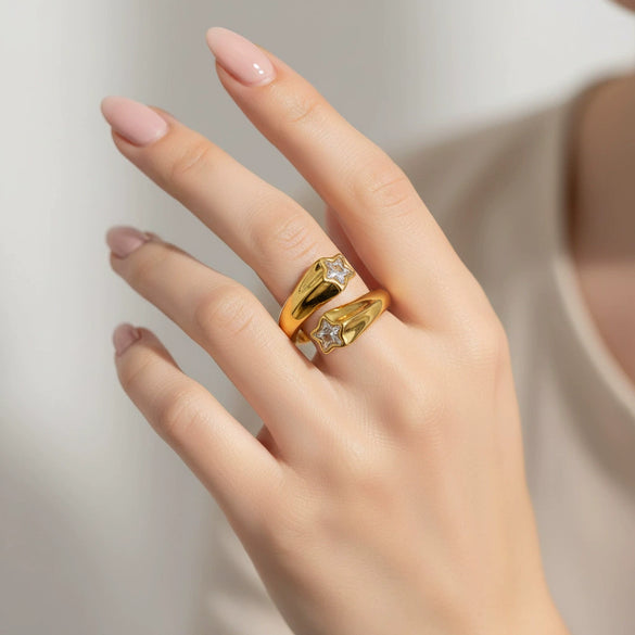 Wholesale Women's Geometric Stainless Steel Ring With Vacuum Real Gold Plating In Pvd Furnace