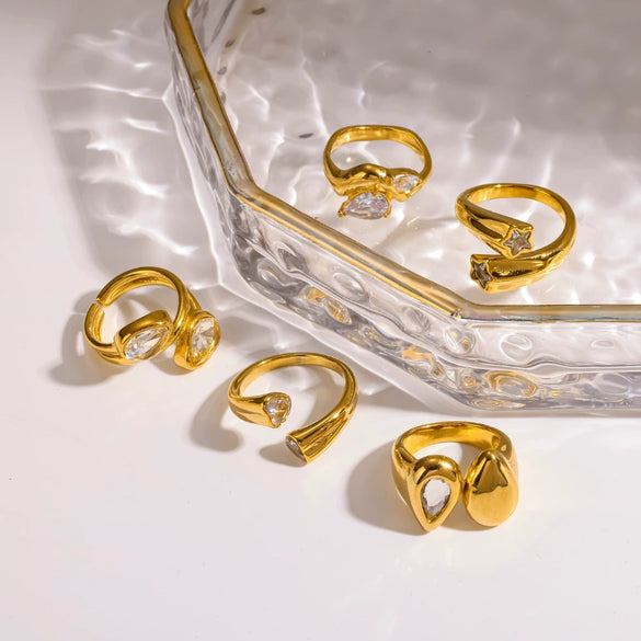 Wholesale Women's Geometric Stainless Steel Ring With Vacuum Real Gold Plating In Pvd Furnace