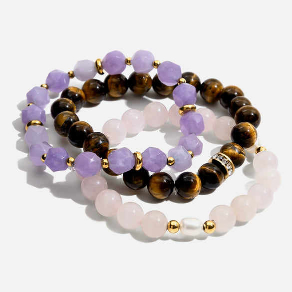 Wholesale Women's Geometric Stainless Steel Rose Quartz Freshwater Pearl Electroplated Bracelet Jewelry
