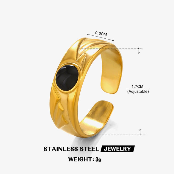 Wholesale Women's Geometric Stainless Steel Round Drop Oil Opening Ring 18K Gold Plated