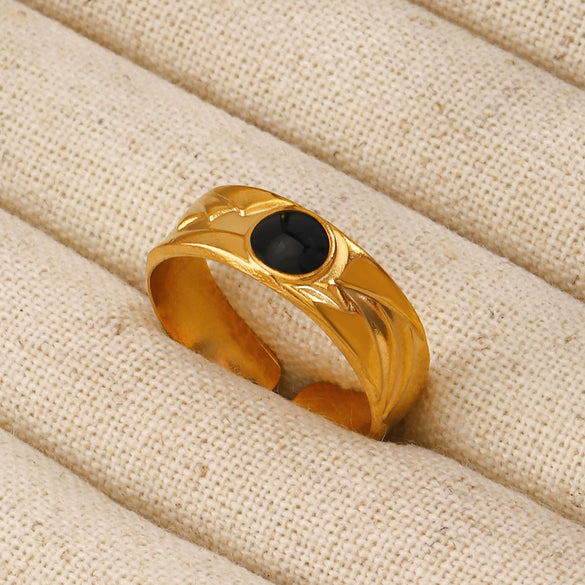 Wholesale Women's Geometric Stainless Steel Round Drop Oil Opening Ring 18K Gold Plated