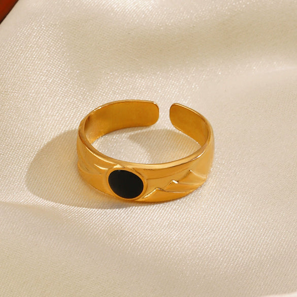 Wholesale Women's Geometric Stainless Steel Round Drop Oil Opening Ring 18K Gold Plated