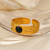 Wholesale Women's Geometric Stainless Steel Round Drop Oil Opening Ring 18K Gold Plated