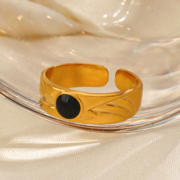 Wholesale Women's Geometric Stainless Steel Round Drop Oil Opening Ring 18K Gold Plated