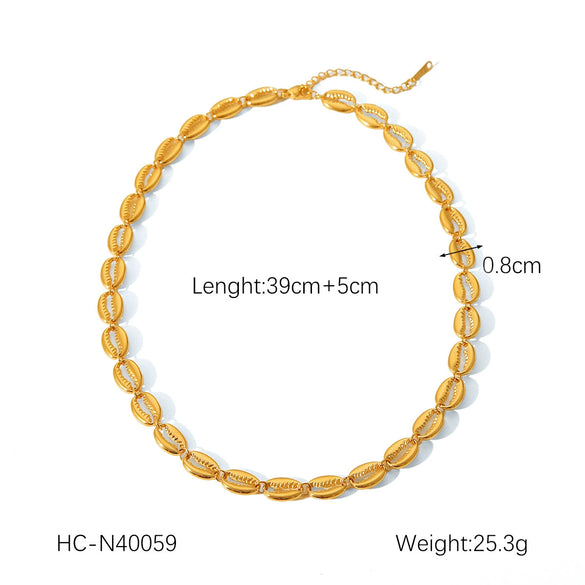 Wholesale Women's Geometric Stainless Steel Shell Electroplated Splicing Chain Necklace And Bracelet Minimalist Jewelry