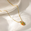Wholesale Women's Geometric Stainless Steel Snake Bone Chain Necklace With Pvd Furnace Vacuum Real Gold Plating And Colorful Enamel Palette Pendant