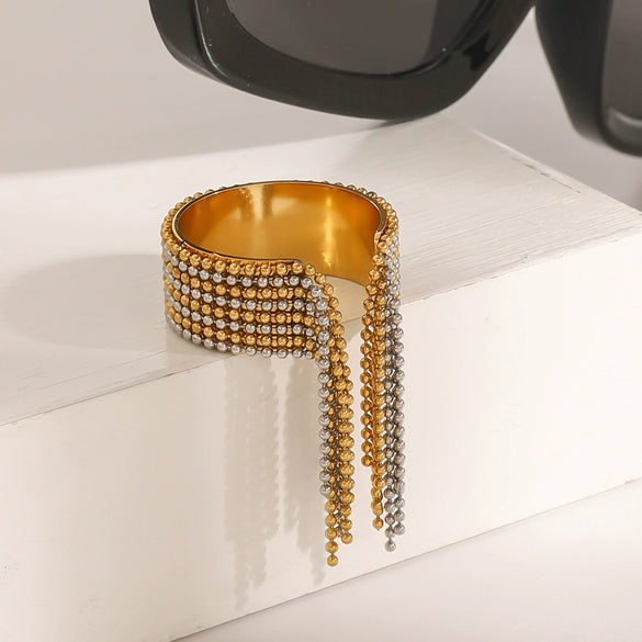 Wholesale Women's Geometric Stainless Steel Tassel Opening Ring With Electroplating