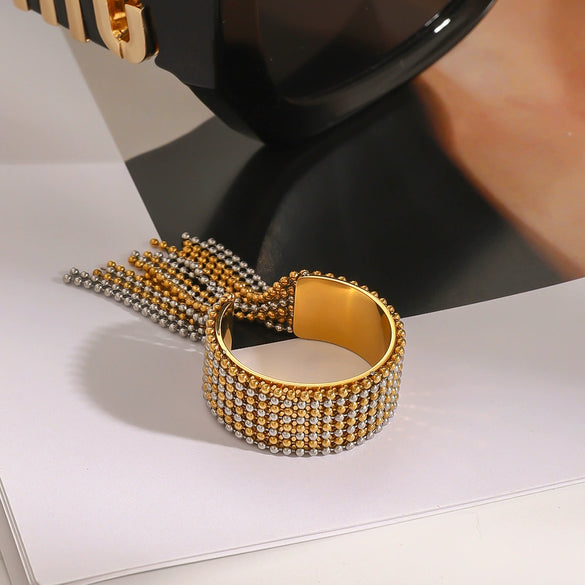 Wholesale Women's Geometric Stainless Steel Tassel Opening Ring With Electroplating