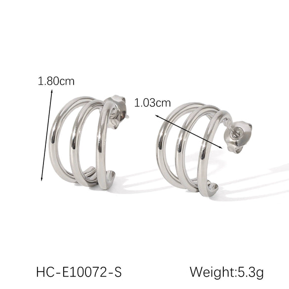 Wholesale Women's Geometric Stainless Steel Threelayer Line Electroplated Earrings