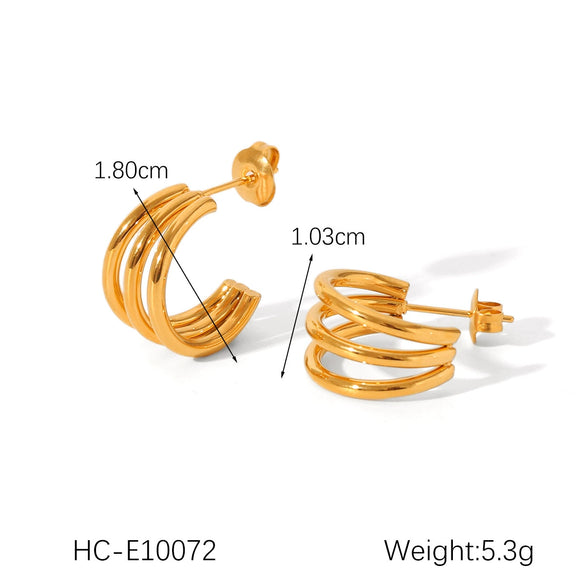 Wholesale Women's Geometric Stainless Steel Threelayer Line Electroplated Earrings