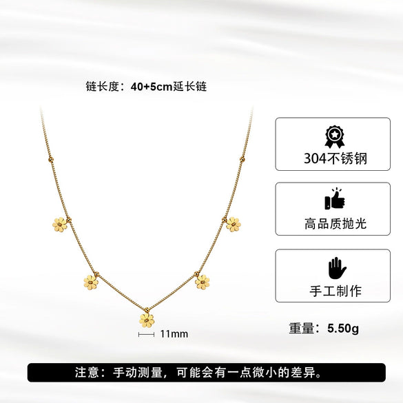 Wholesale Women's Geometric Stainless Steel Titanium Steel Electroplated Calendering Chain Daisy Flower Chrysanthemum Necklace