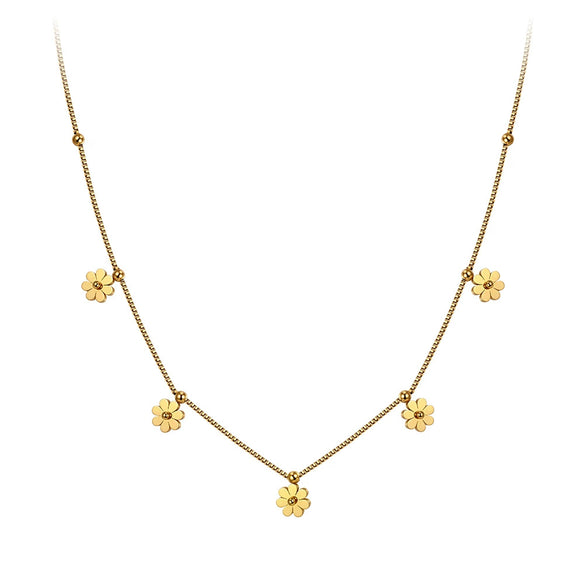 Wholesale Women's Geometric Stainless Steel Titanium Steel Electroplated Calendering Chain Daisy Flower Chrysanthemum Necklace