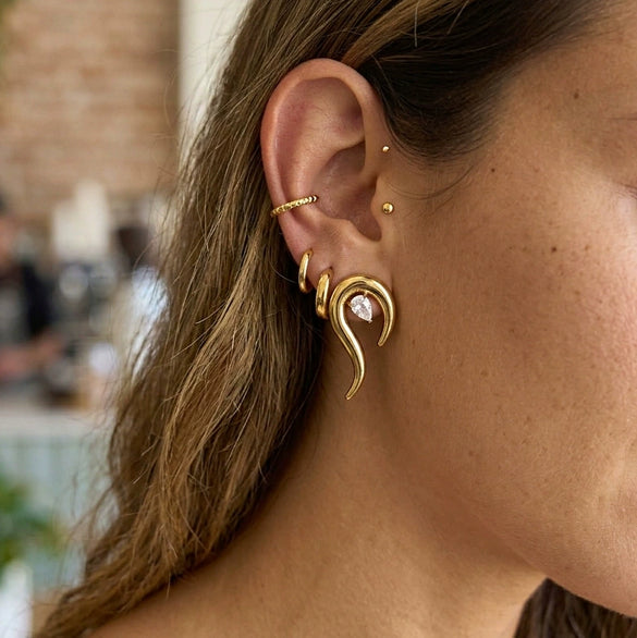 Wholesale Women's Geometric Stainless Steel Titanium Steel Zircon Earrings With Pvd Furnace Vacuum Real Gold Plating