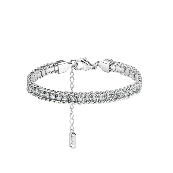 Wholesale Women's Geometric Stainless Steel Vacuum Plated Diamondencrusted Bracelet
