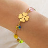 Wholesale Women's Geometric Stainless Steel Vacuum Plated Fourleaf Flower Beaded Bracelet