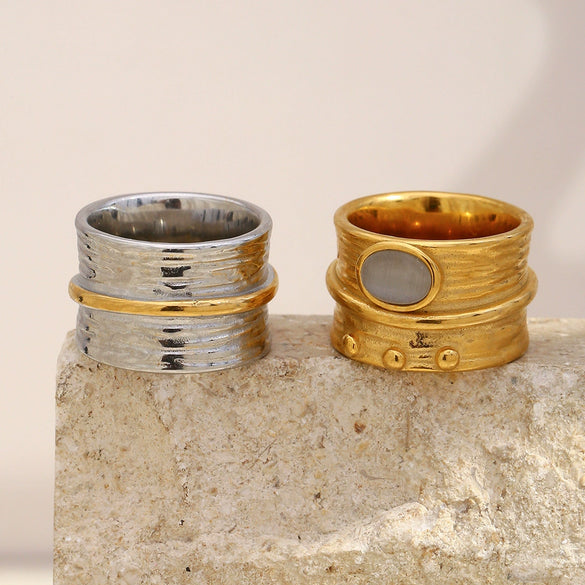 Wholesale Women's Geometric Stainless Steel Vacuum Plated Old Money Style Ring Bracelet Accessories