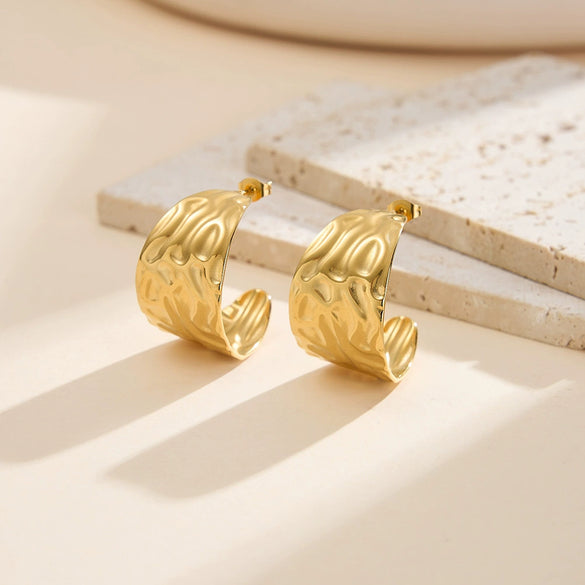 Wholesale Women's Geometric Stainless Steel Vacuum Real Gold Plated Earrings