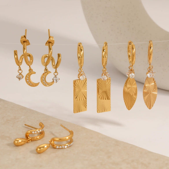 Wholesale Women's Geometric Stainless Steel Vacuum Real Gold Plated Earrings