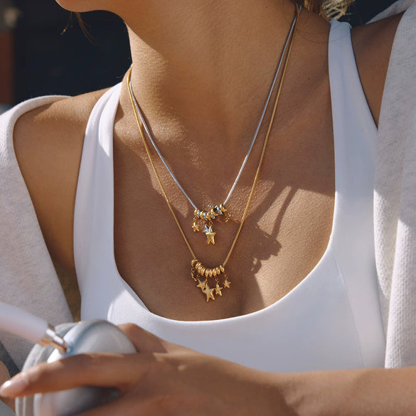Wholesale Women's Geometric Stainless Steel Vacuum Real Gold Plated Necklace