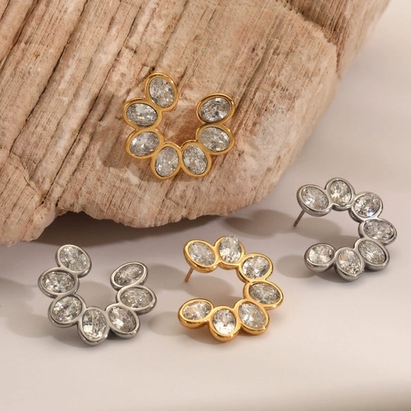 Wholesale Women's Geometric Stainless Steel Vacuum Real Gold Plated Stud Earrings Light Luxury Highend Style