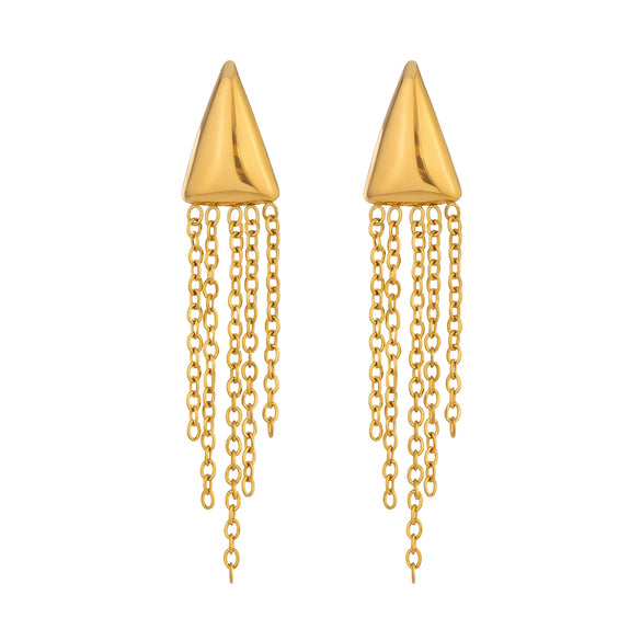 Wholesale Women's Geometric Stainless Steel Vacuum Real Gold Plated Tassel Earrings Highend Style