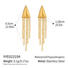 Wholesale Women's Geometric Stainless Steel Vacuum Real Gold Plated Tassel Earrings Highend Style