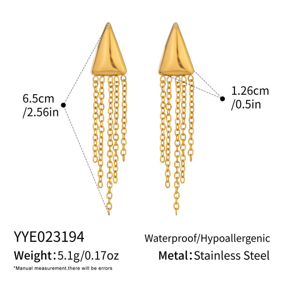 Wholesale Women's Geometric Stainless Steel Vacuum Real Gold Plated Tassel Earrings Highend Style