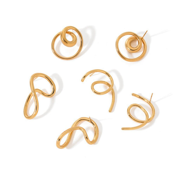 Wholesale Women's Geometric Stainless Steel Vacuum Real Gold Plated Twisted Line Earrings