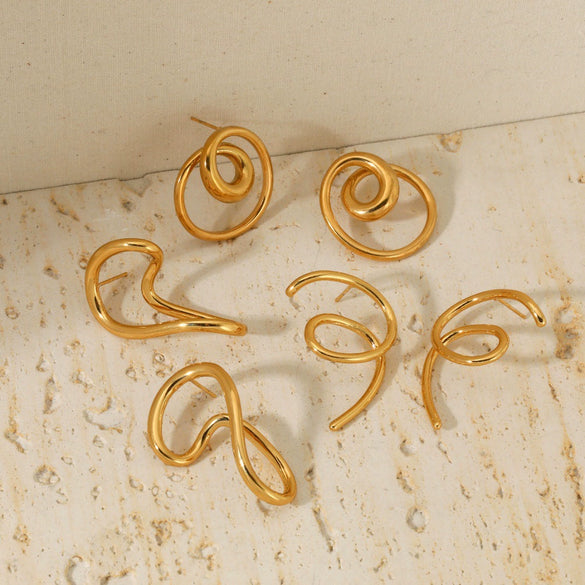 Wholesale Women's Geometric Stainless Steel Vacuum Real Gold Plated Twisted Line Earrings